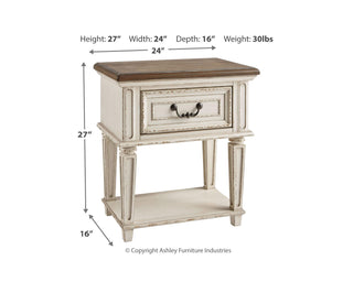 Realyn King Upholstered Panel Bed, Dresser, Chest and Nightstand