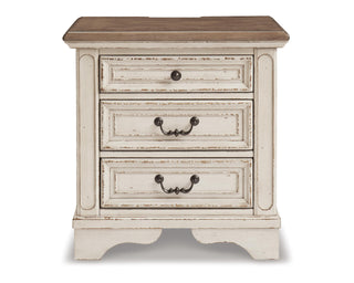 Realyn Queen Upholstery Panel Bed, Dresser, Chest, Nightstand, and Vanity Set