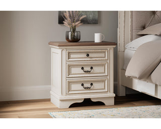 Realyn Queen Upholstery Panel Bed, Dresser, Chest, Nightstand, and Vanity Set