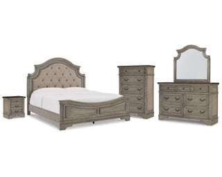 Lodenbay King Upholstered Panel Bed, Dresser, Mirror, Chest and Nightstand