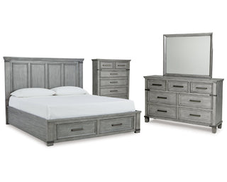 Russelyn King Panel Storage Bed, Dresser, Mirror and Chest