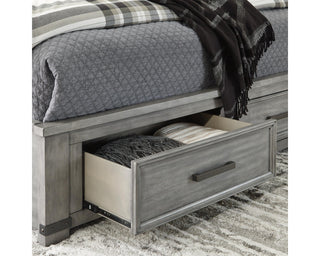 Russelyn California King Panel Storage Bed, Dresser, Mirror and Nightstand