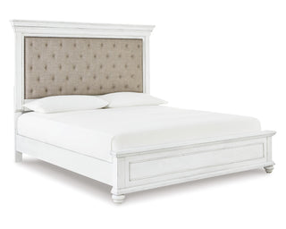 Kanwyn Queen Upholstered Panel Bed, Dresser, Mirror, and Nightstand