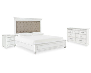 Kanwyn Queen Upholstered Panel Bed, Dresser, and Nightstand