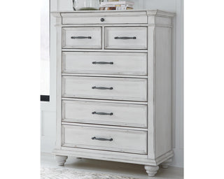 Kanwyn King Upholstered Panel Bed, Dresser, Mirror and Chest