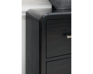 Rowanbeck California King Upholstered Panel Bed, Dresser and Mirror