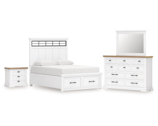Ashbryn King Panel Storage Bed, Dresser, Mirror and Nightstand