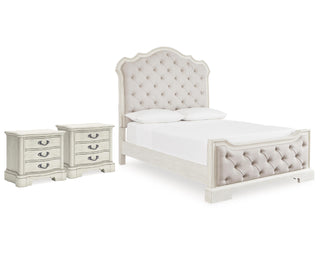 Arlendyne Queen Upholstered Panel Bed and 2 Nightstands