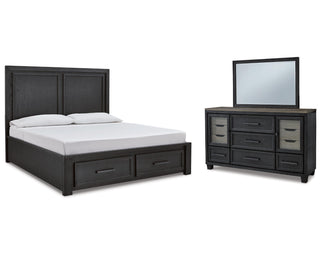 Foyland California King Panel Storage Bed, Dresser and Mirror