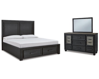 Foyland King Panel Storage Bed, Dresser and Mirror