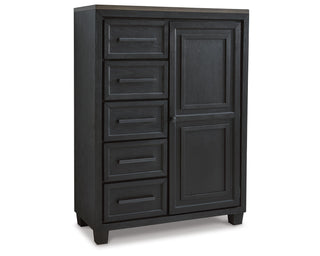 Foyland Cal King Panel Storage Bed, Dresser, Mirror, Chest and Nightstand