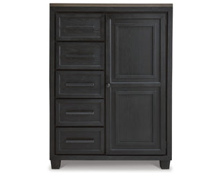 Foyland Cal King Panel Storage Bed, Dresser, Mirror, Chest and Nightstand