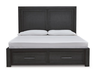 Foyland Cal King Panel Storage Bed, Dresser, Mirror, Chest and Nightstand