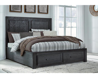 Foyland Cal King Panel Storage Bed, Dresser, Mirror, Chest and Nightstand