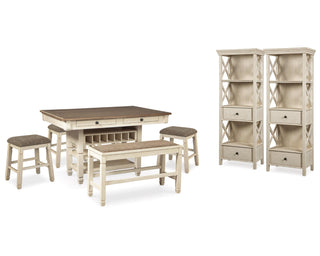 Bolanburg Counter Height Dining Table, 4 Stools, Bench and 2 Display Cabinets