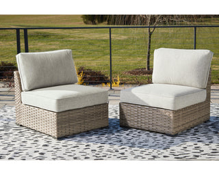 Calworth Outdoor Armless Chair with Cushion (Set of 2)