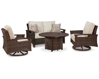 Paradise Trail Outdoor Loveseat, Fire Pit Table and 2 Lounge Chairs