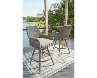 Seton Creek Outdoor Bar Height Barstool with Cushion (Set of 2)