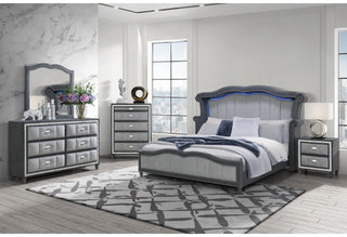 VANNA DARK GREY KING BED, DRESSER, MIRROR AND NIGHTSTAND