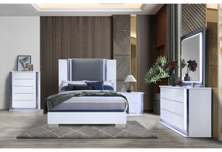 YLIME SMOOTH WHITE QUEEN BED GROUP FULLY SLATTED  W/ VANITY SET