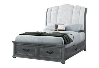 ROWAN GREY QUEEN BED UPHOLSTERED HEADBOARD
