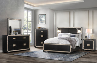 BLAKE BLACK/GOLD FULL BED GROUP WITH LAMPS