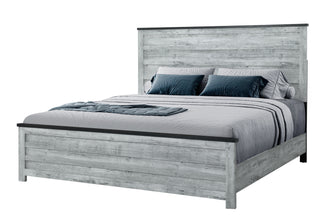 OZARK GREY WASH KING BED HEADBOARD, FOOTBOARD AND SLATS