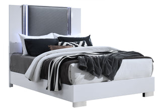 YLIME SMOOTH WHITE QUEEN BED WITH LED FULLY SLATTED