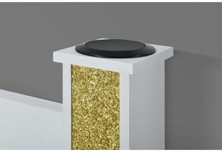 LOGAN WHITE/GOLD FULL BED, DRESSER, MIRROR AND NIGHTSTAND