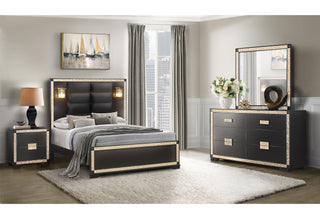 BLAKE BLACK/GOLD KING BED GROUP WITH LAMPS