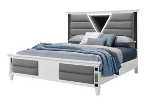 MARCO METALLIC WHITE KING BED WITH LED 3D MIRROR