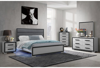 AMELIA GREY/BLACK KING BED, DRESSER, MIRROR, NIGHTSTAND