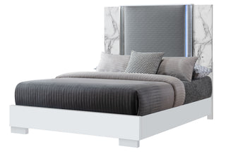 YLIME WHITE MARBLE QUEEN BED WITH LED