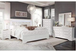 POMPEI METALLIC WHITE KING BED GROUP WITH LED