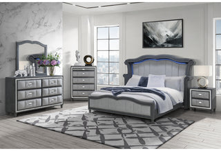 VANNA DARK GREY FULL BED, DRESSER, MIRROR AND NIGHTSTAND
