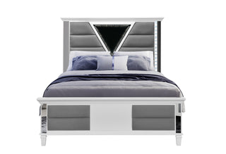 MARCO METALLIC WHITE FULL BED UPHOLSTERED HEADBOARD WITH LED 3D MIRROR